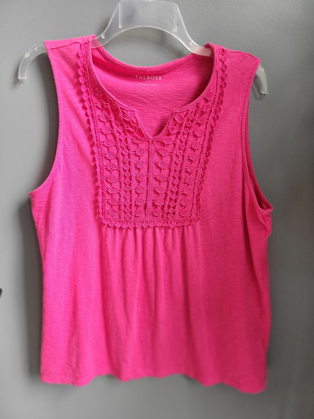 Talbots Hot Pink Sleeveless Tank with Crochet Yoke